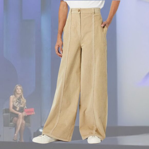 NWT - MAKING THE CUT - Deconstructed Wide Leg Pants - Stone/Khaki - M  |  L - Picture 2 of 8